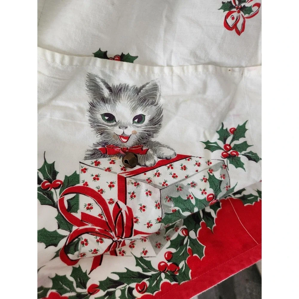 Vintage Kittens Holiday Christmas Apron Cats Jingle Bells Pockets Half Waist Tie